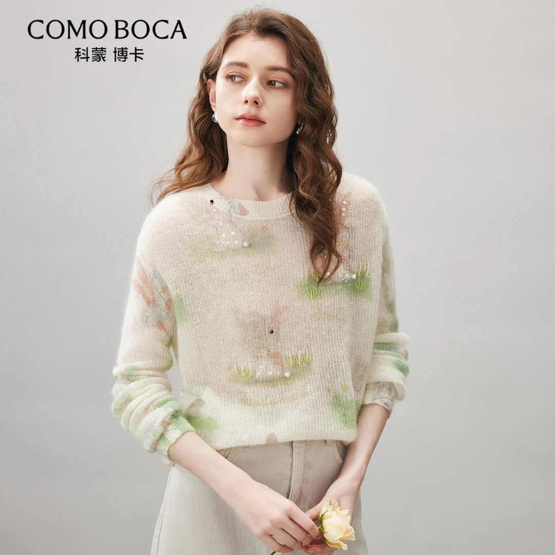 COMOBOCA/科蒙·博卡马海毛毛衣羊毛衫女秋冬钉珠毛衣衫KSTLH09237