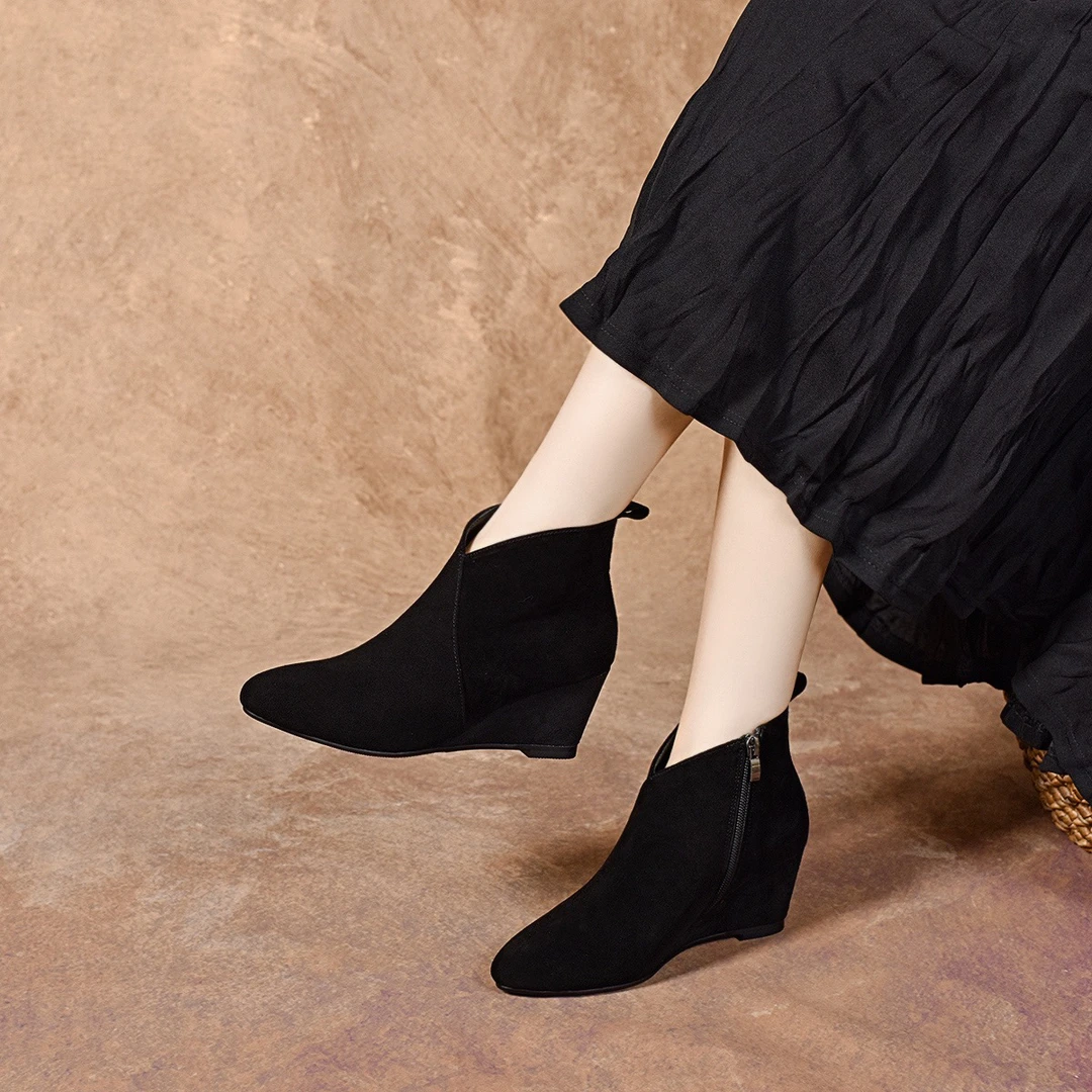 平底极简风高跟春短靴圆头裸靴粗跟时尚MZ3136秋尖头