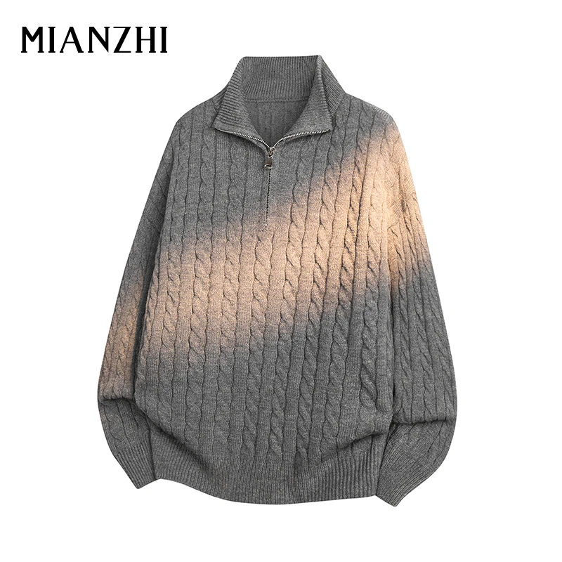 棉致半拉链立领麻花毛衣男款秋冬季时尚潮牌男女款复古针织衫外套