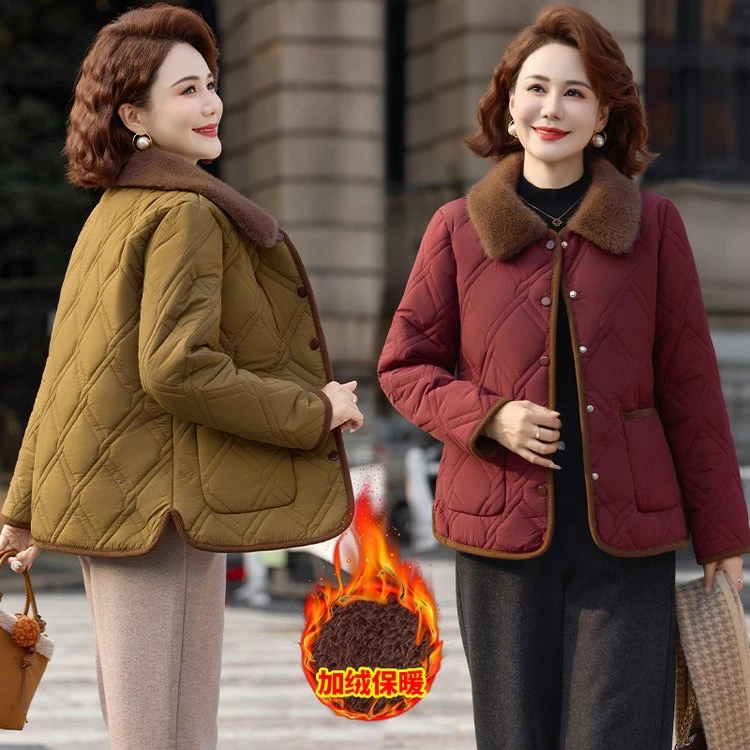 中年妈妈冬装夹棉外套2025新款中老年女秋冬棉衣加绒加厚保暖棉袄