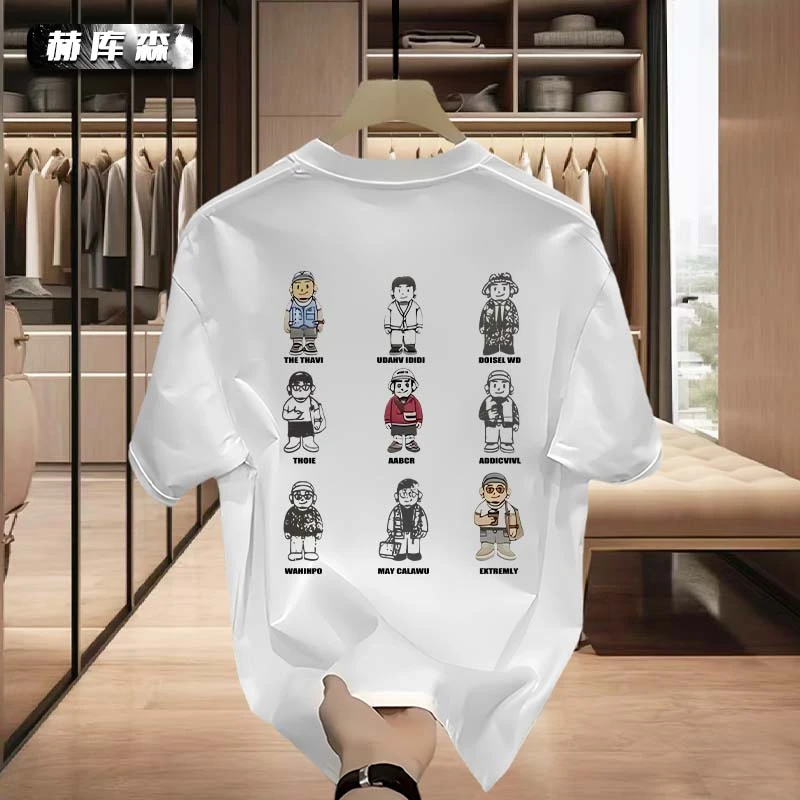 赫库森美式痞帅青年百搭圆领男士上衣T恤衫ins设计感重磅纯棉短袖