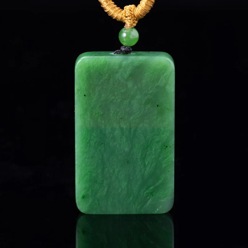兰泽|和田玉乌兰海菠菜绿碧玉无事牌吊坠多样性发*28007*【JY】