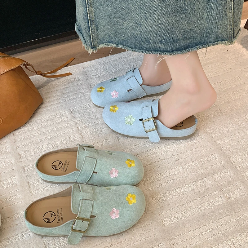 勃肯鞋包头半拖鞋女外穿2025夏季新款懒人一脚蹬女鞋厚底凉拖鞋女