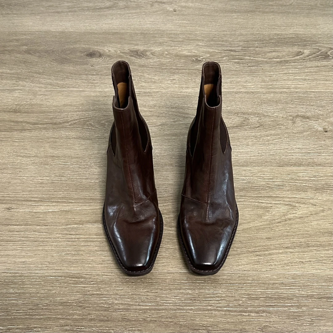 Dannyfrey秋冬新款方头粗跟短靴女气质中跟显瘦时尚复古切尔西靴