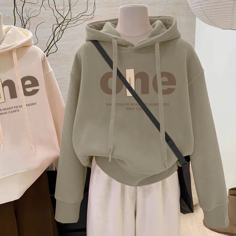 设计感小众秋冬新款2025加绒加厚套头连帽卫衣女短款宽松韩版外套