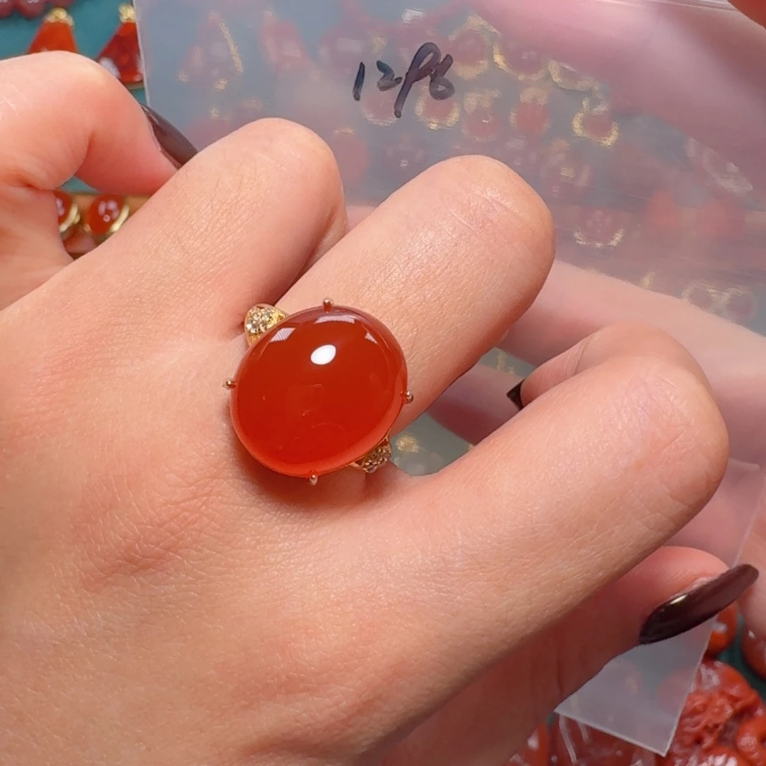 南红玛瑙戒指银S925镶嵌