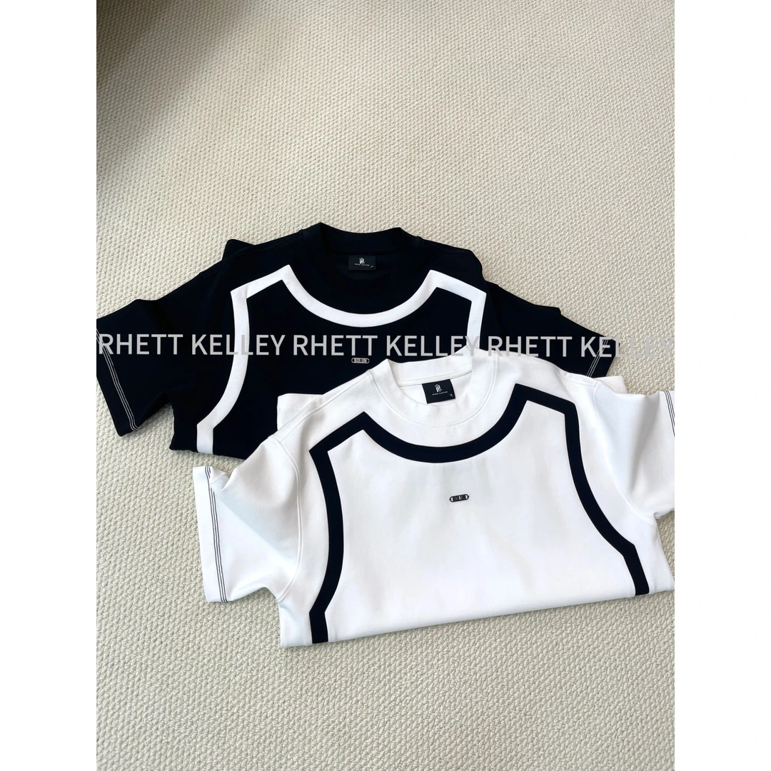 『逃离路人感』液氨冰感黑白撞色手工拼接休闲短袖T恤男女同款w28