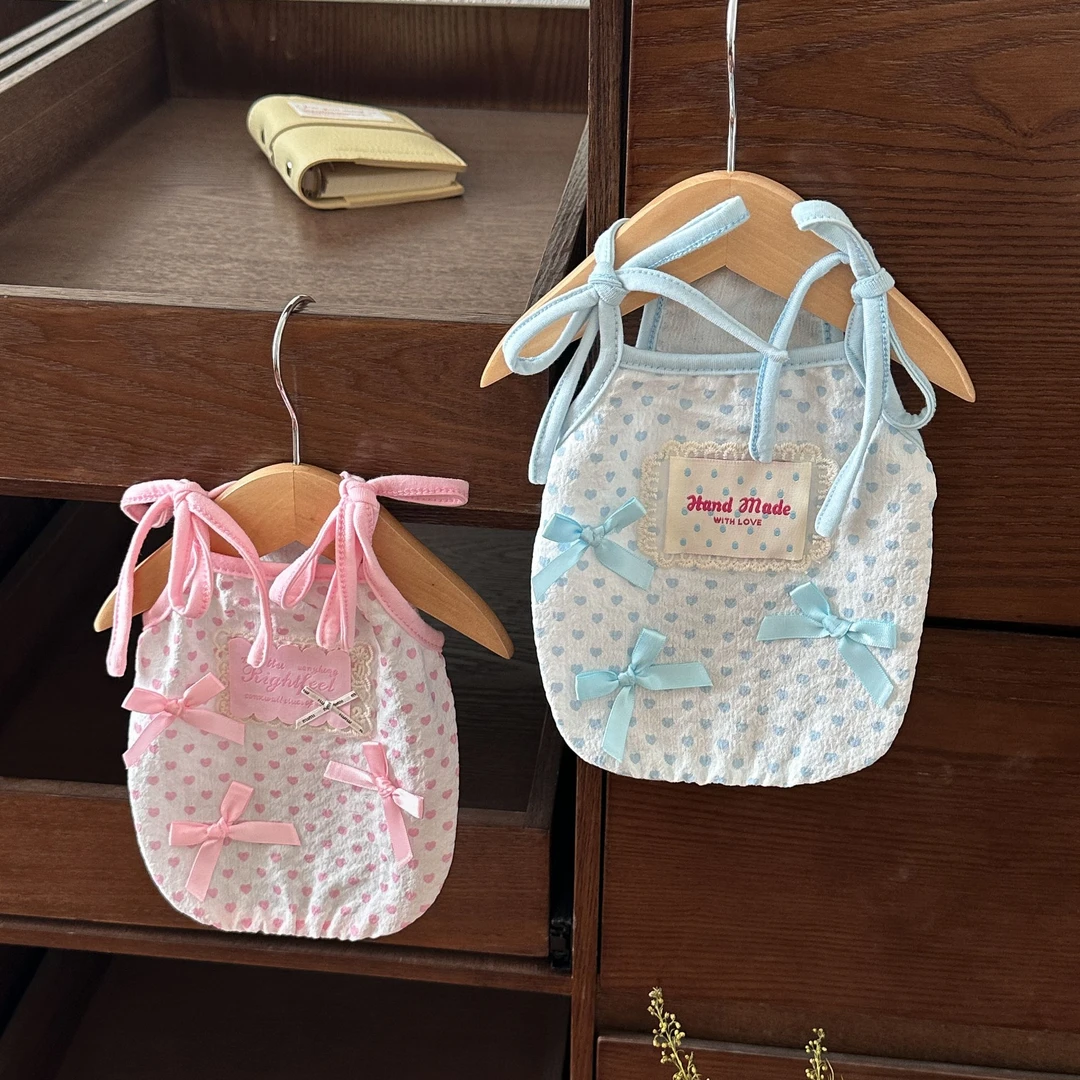 宠物衣服夏季海盐汽水清新波点蝴蝶结绑带宠物吊带南瓜裙猫狗通穿