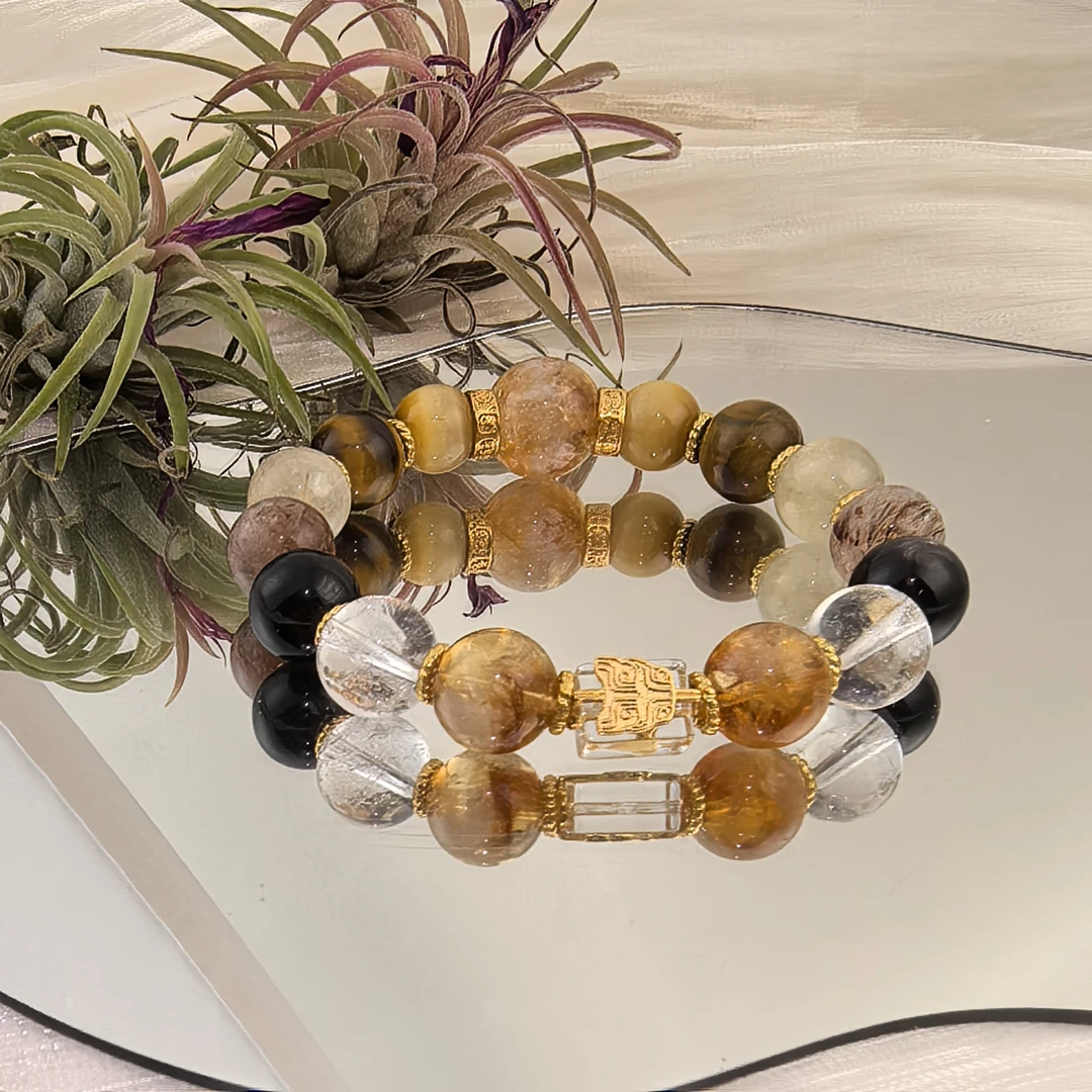 幸运星黄塔晶白水晶金发晶金虎眼金运石天然水晶手串