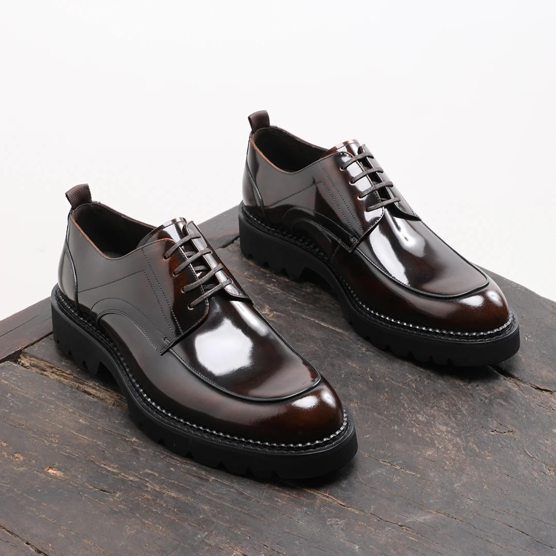 男士皮鞋潮流正装商务德比鞋英伦厚底亮皮休闲真皮结婚新郎鞋增高