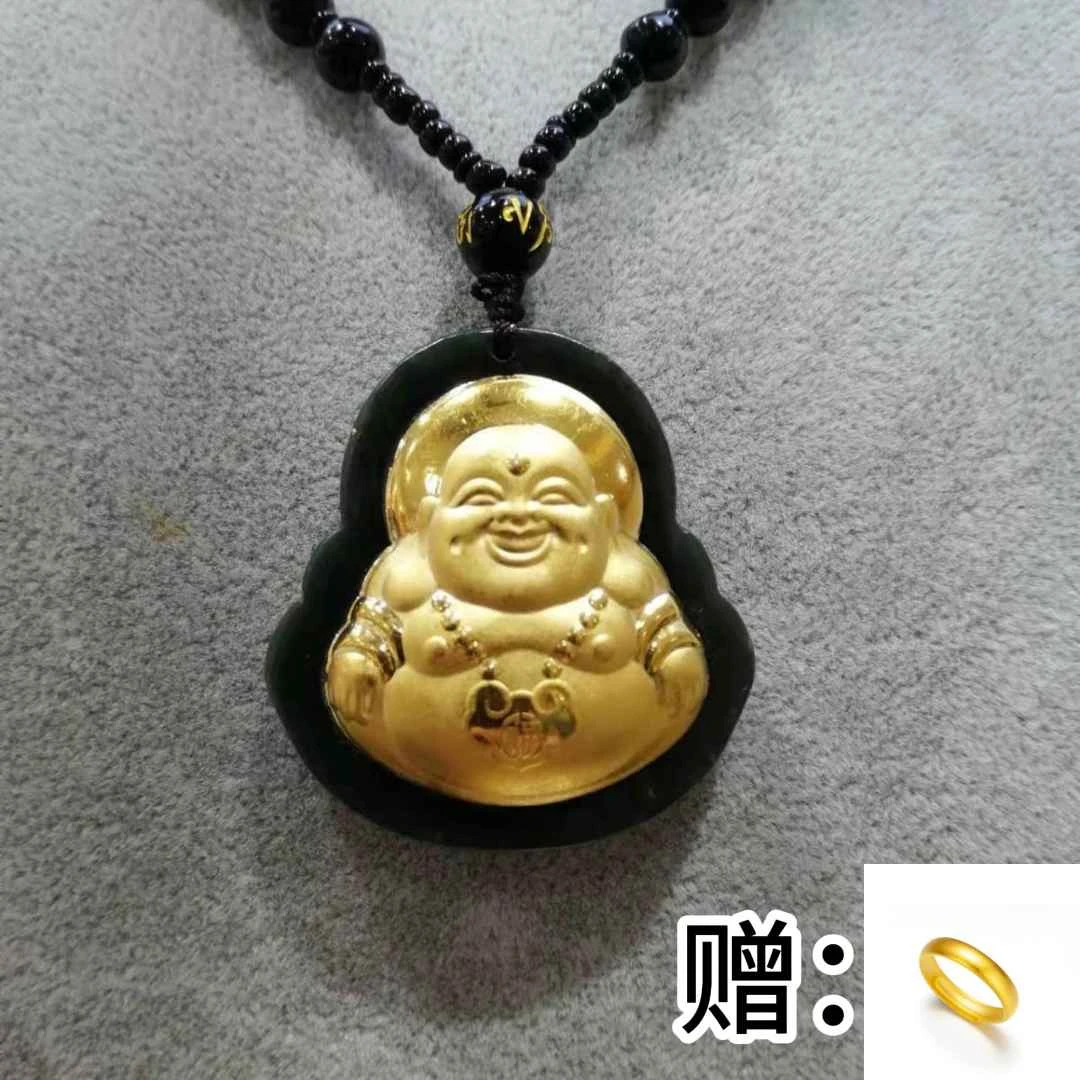 【直播专属】足金镶嵌和田玉大肚弥勒佛公吊坠