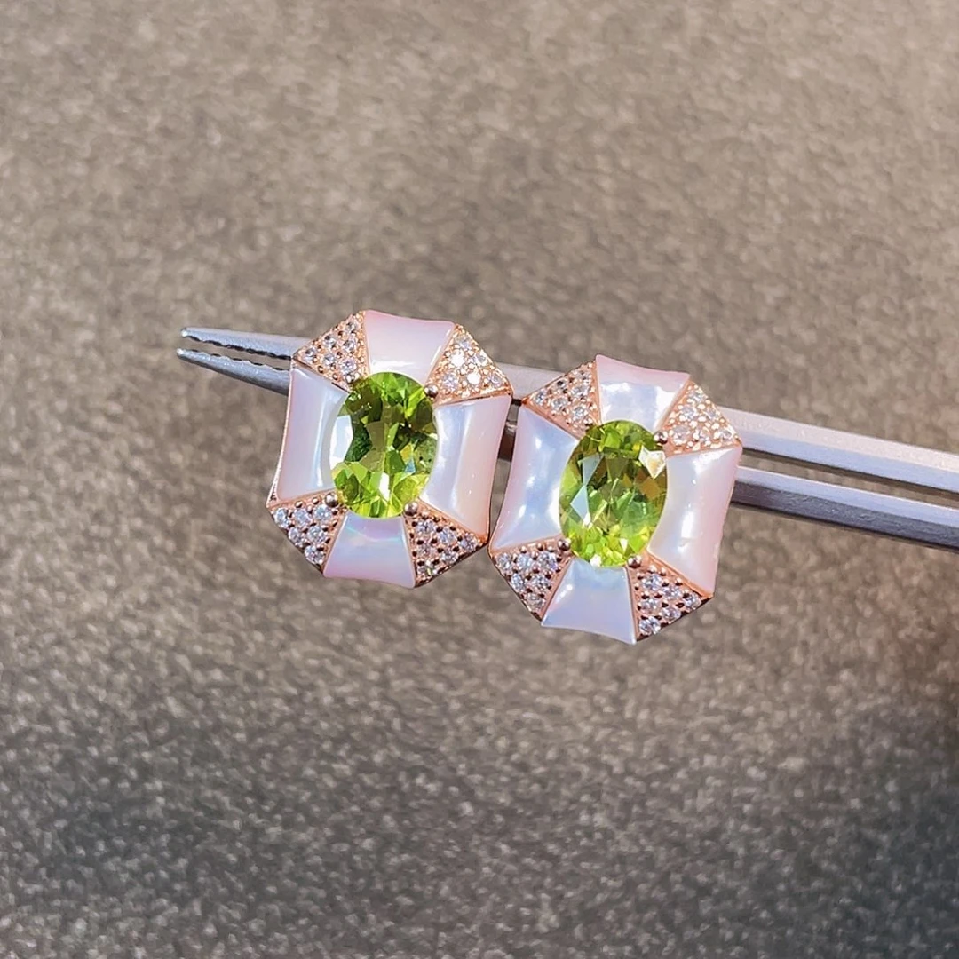 耳饰橄榄石银S925镀金镶嵌