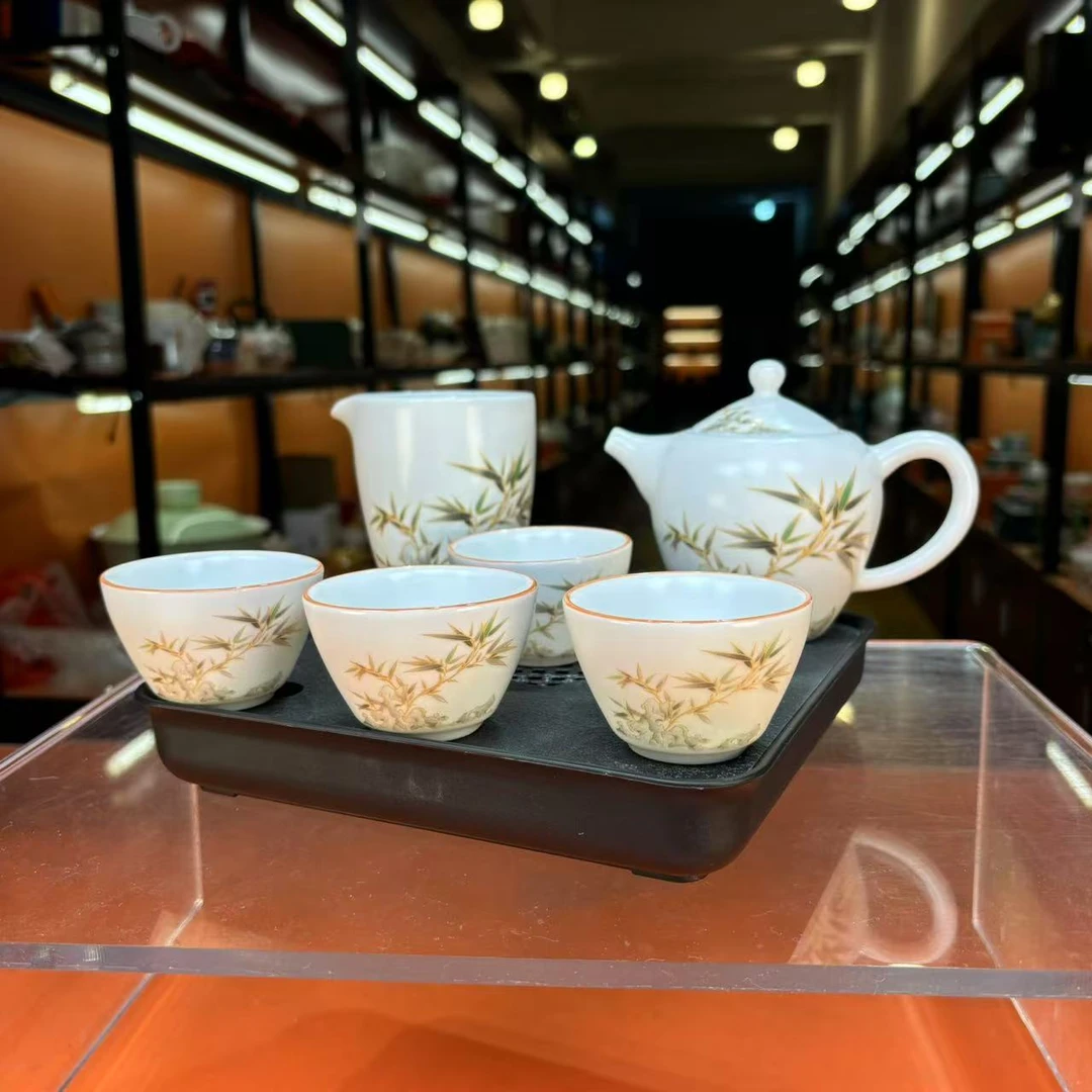 秋香茶具 竹报平安官帽壶+4杯一壶两杯小套装-2388