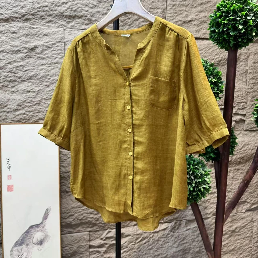 10571新款夏季优雅减龄苎麻文艺宽松衬衫QZ