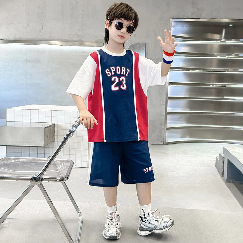 童装男童夏装套装儿童运动2025新款夏季透气速干篮球服短袖潮