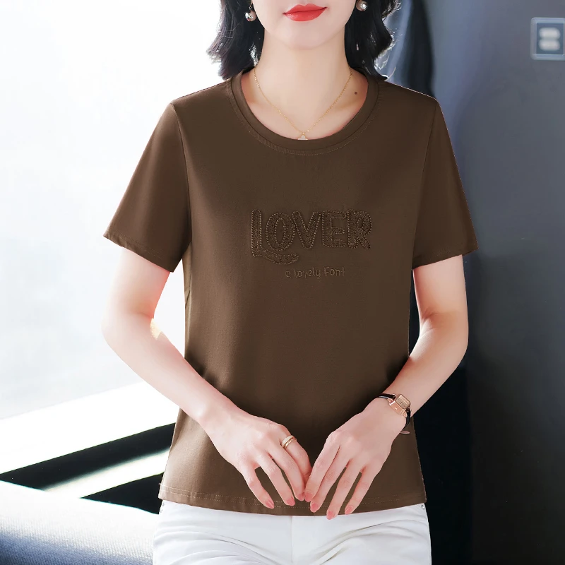 2025夏季新款棉短袖T恤女圆领时尚气质刺绣宽松显瘦上衣休闲洋气