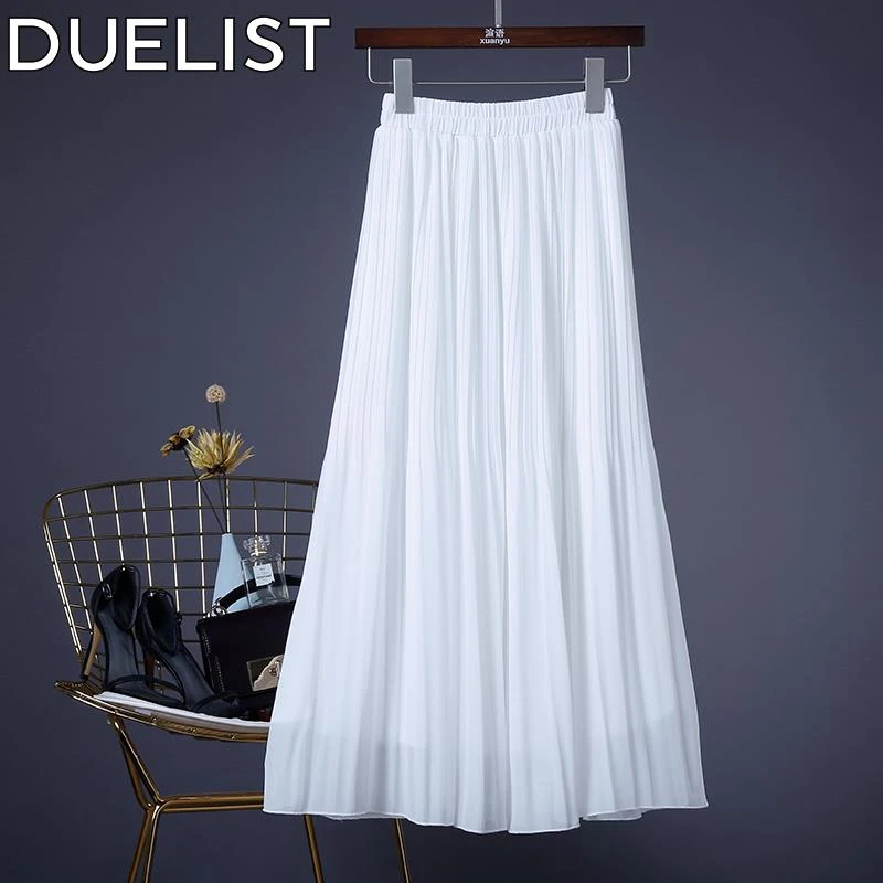 DUELIST夏季新款高腰松紧百褶半身裙长裙女中长款垂感度假沙滩裙