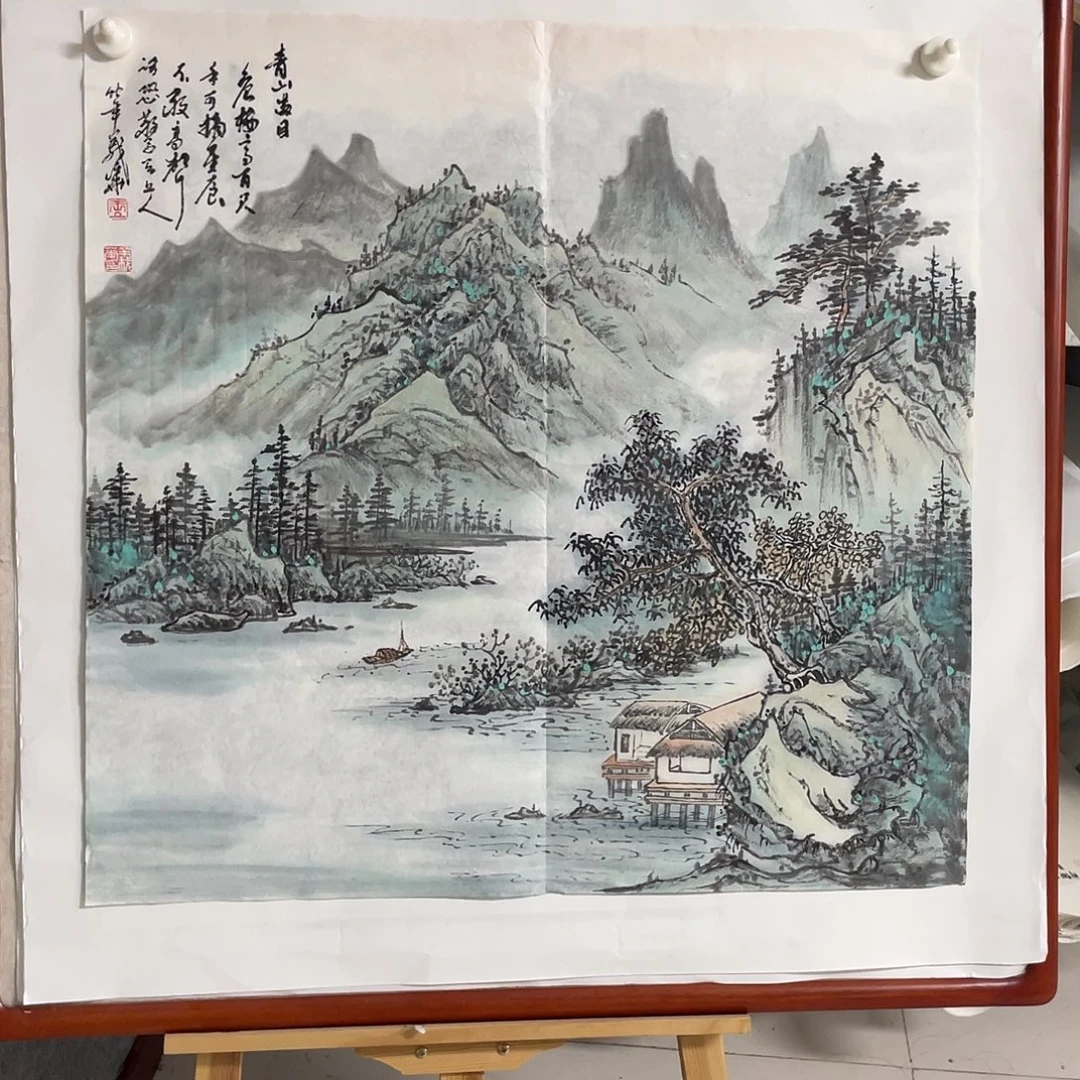 小***兜国画四尺斗方画芯 不带框