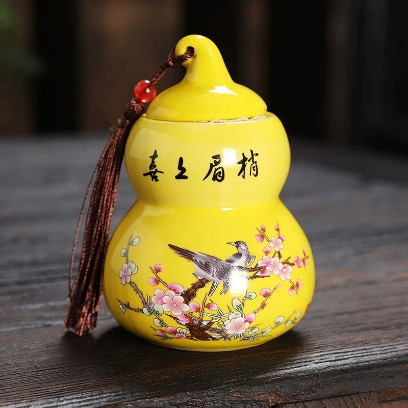 陶瓷《喜上眉梢》葫芦茶叶罐/容量50g