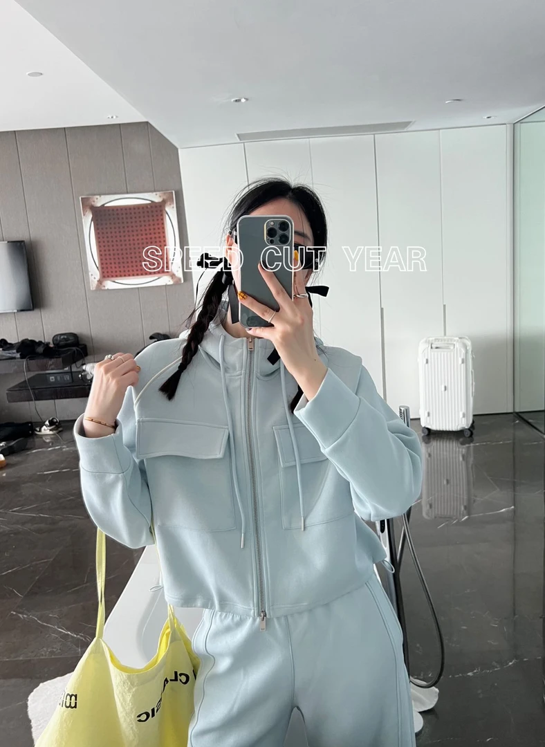 极简风短款口袋外套连帽卫衣春秋运动