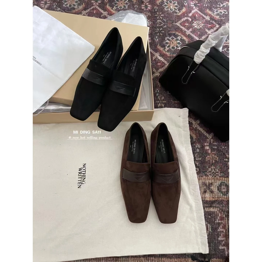 J-3252-9#米町#韩系复古英伦风绒面一脚蹬单鞋（福利）