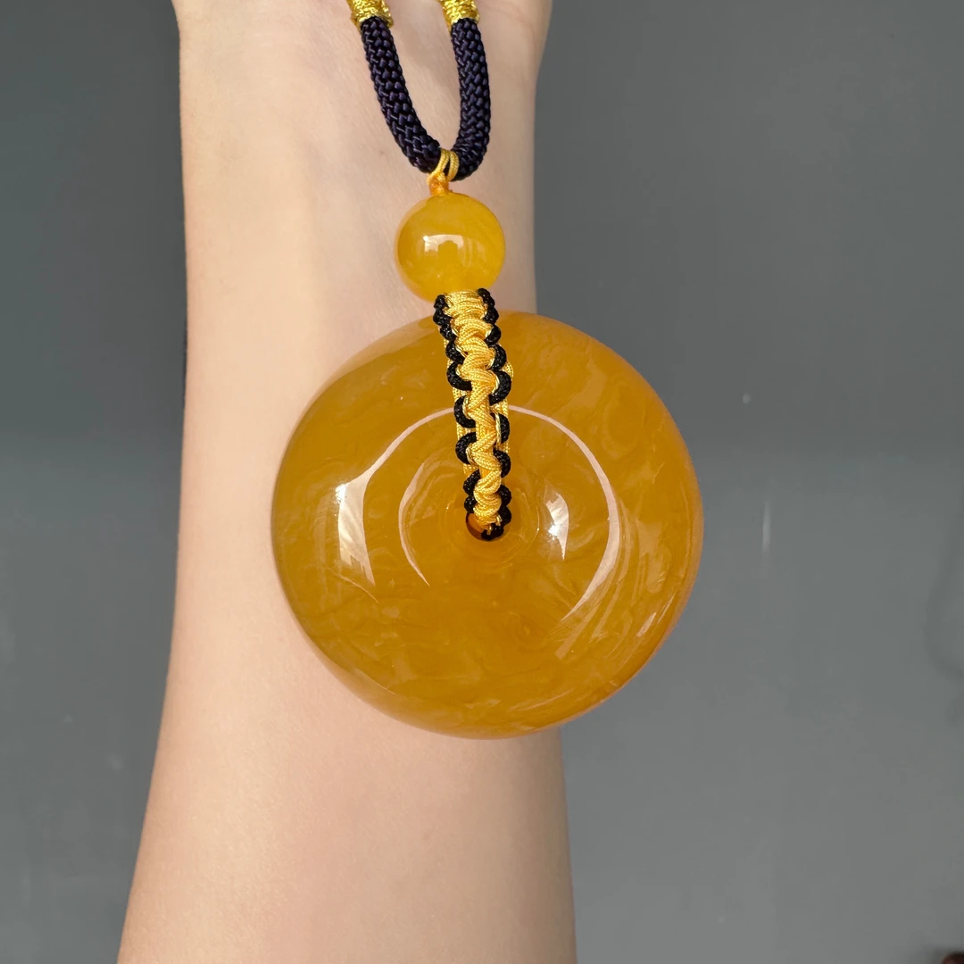 蜜蜡焦皮料鸡油红虎皮纹平安扣