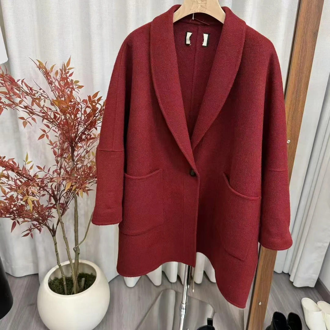 真红色狄安娜羊毛大衣