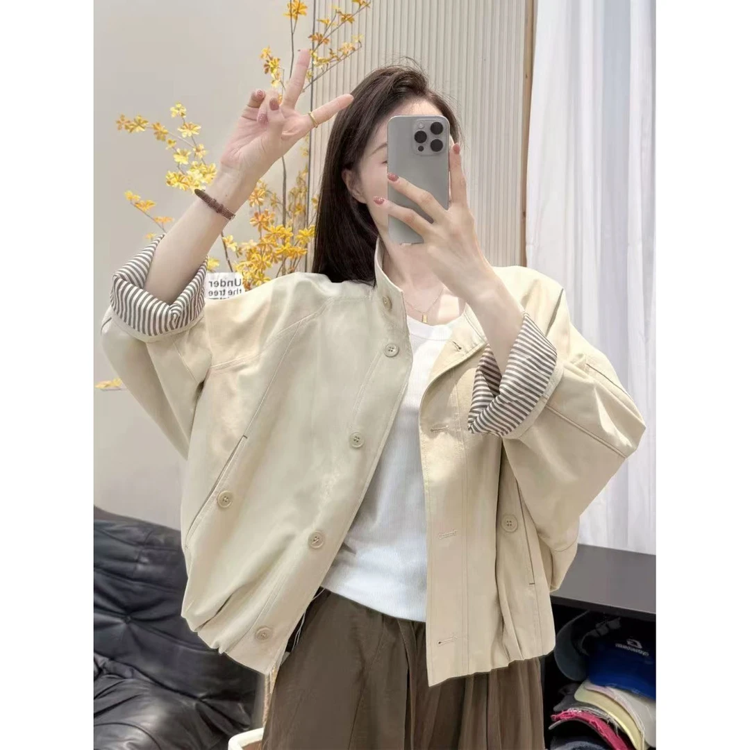 高级感韩系立领撞色工装外套女秋季新款港风休闲流行爆款夹克上衣