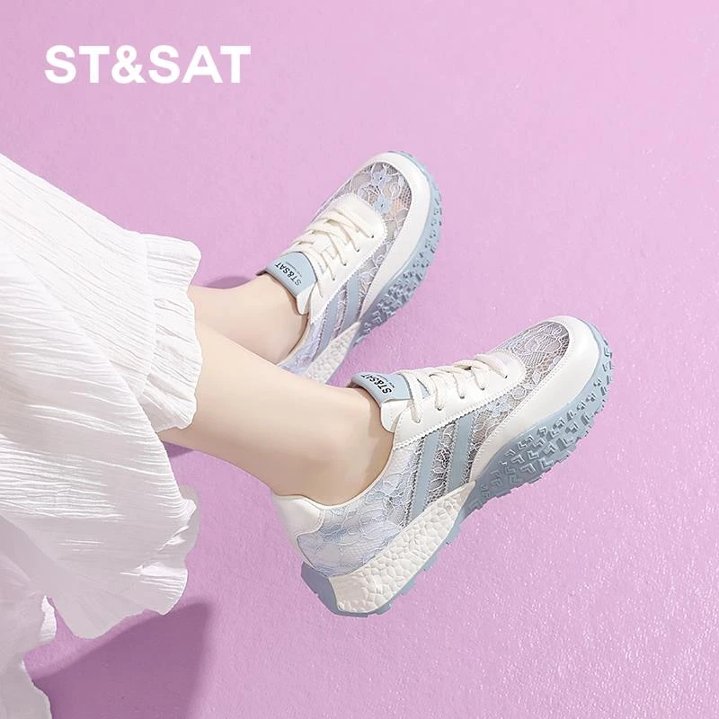 星期六网红网面德训鞋女2025夏季新款透气休闲运动鞋子超火阿甘鞋