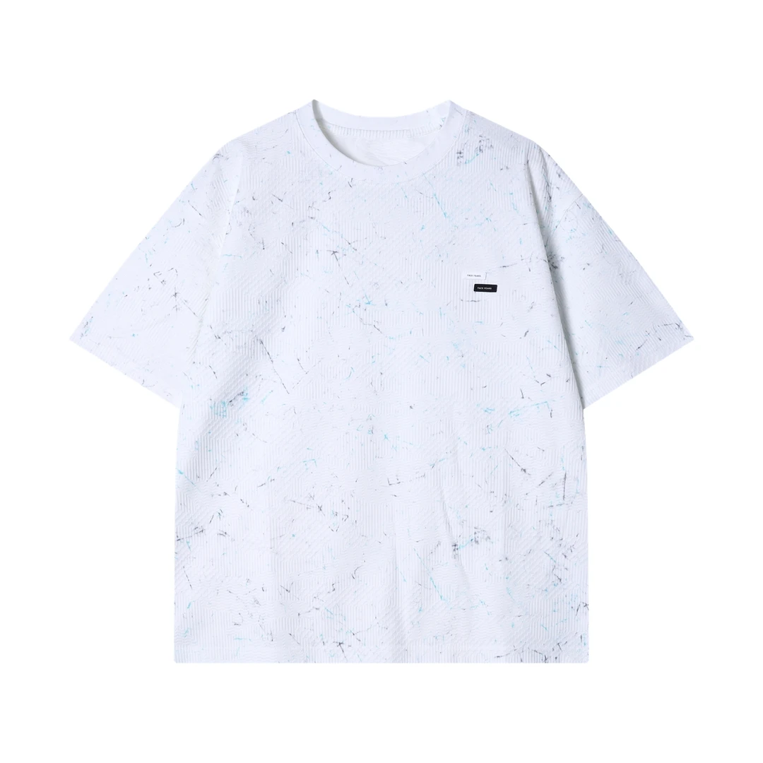 夏季新款时尚个性美式凌乱涂鸦圆领短袖T恤条纹百搭潮流质感上衣