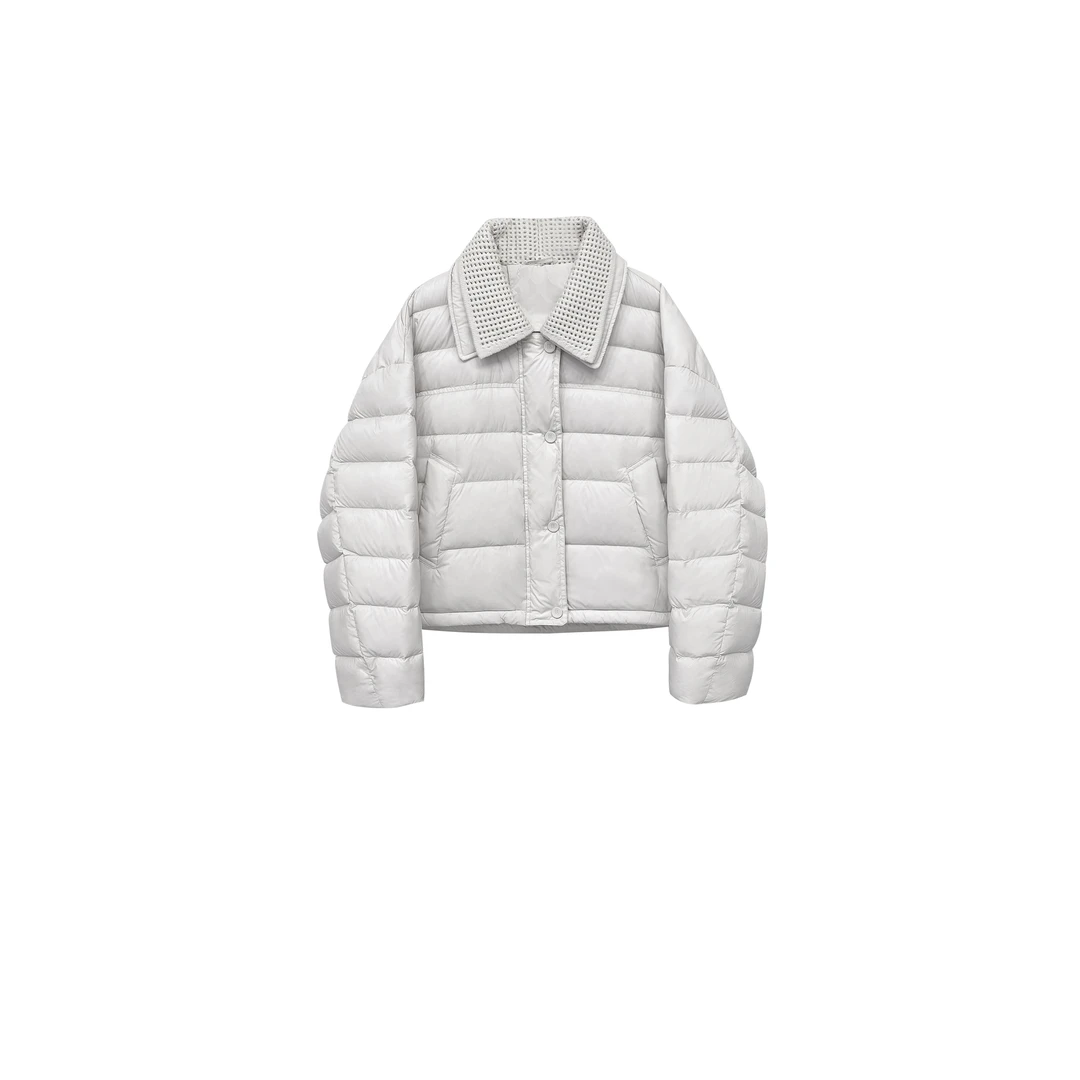 【亚楠本楠】华夫饼◆镂空针织翻领白鸭绒羽绒服保暖外套9007