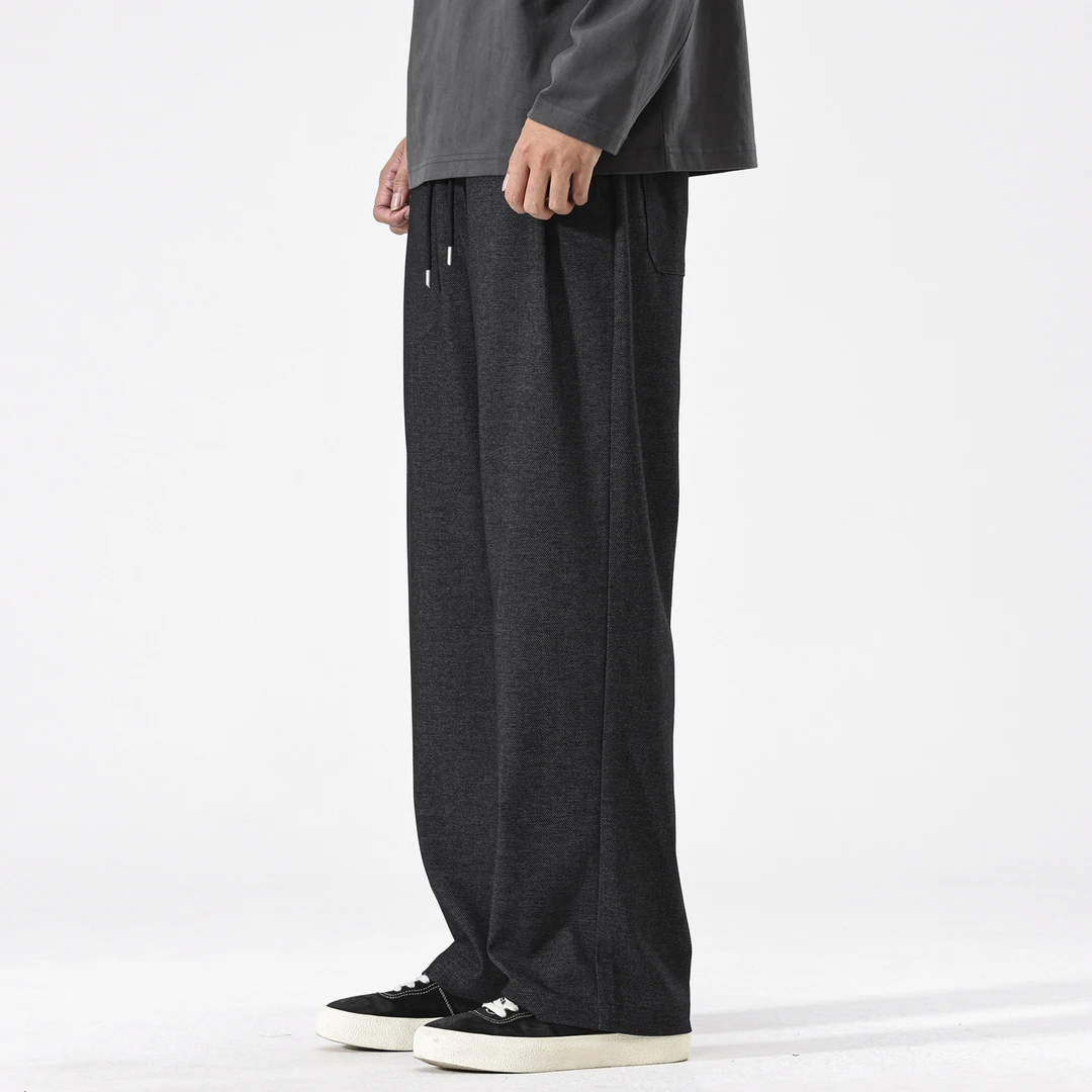 S809黑色垂感直筒休闲裤男士2025新款秋冬季潮牌宽松阔腿长裤子男