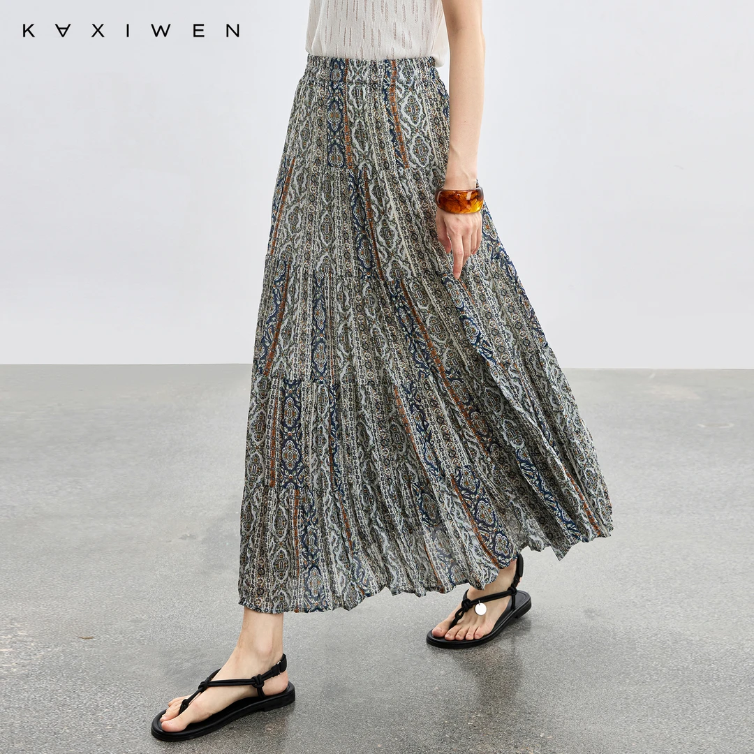 佧茜文复古度假风半身裙【夏新】民族风格图案拼接A字裙D06AQW6895