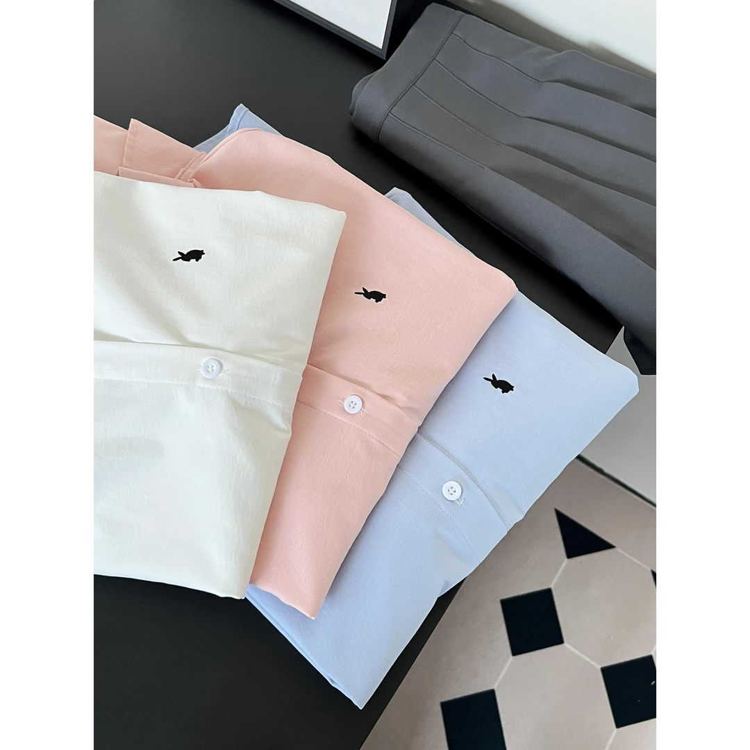 简约兔子刺绣衬衫女基础款叠穿内搭长袖衬衣2025春季新款外套