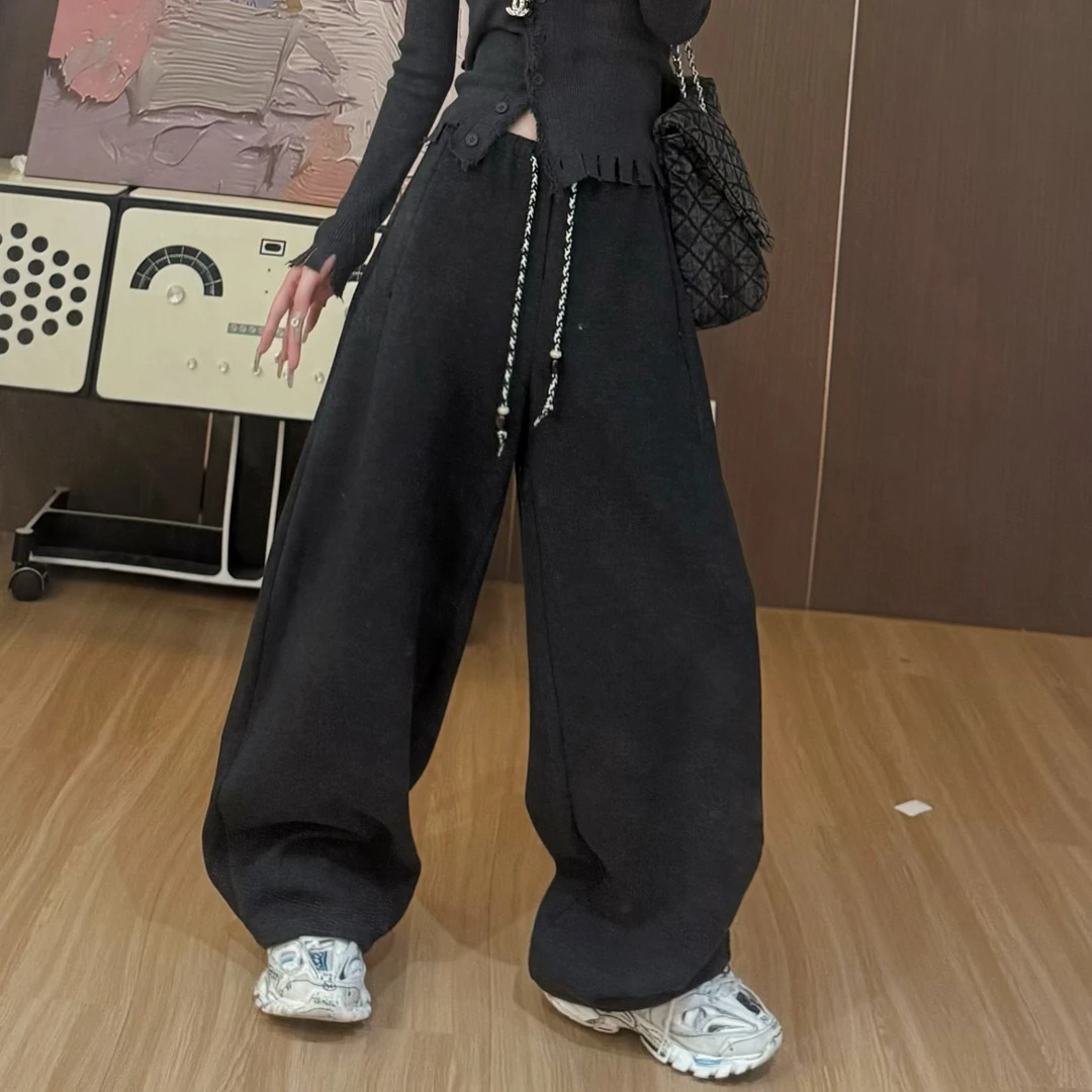 【LLU李】冬季新款松紧腰加绒休闲裤宽松显瘦阔腿裤 LUU-11221842