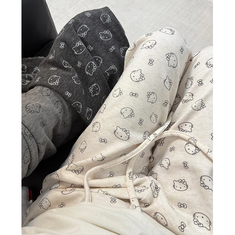 哈喽kitty裤子女早秋新款遛弯裤休闲裤直筒糯米裤女高腰宽松韩系