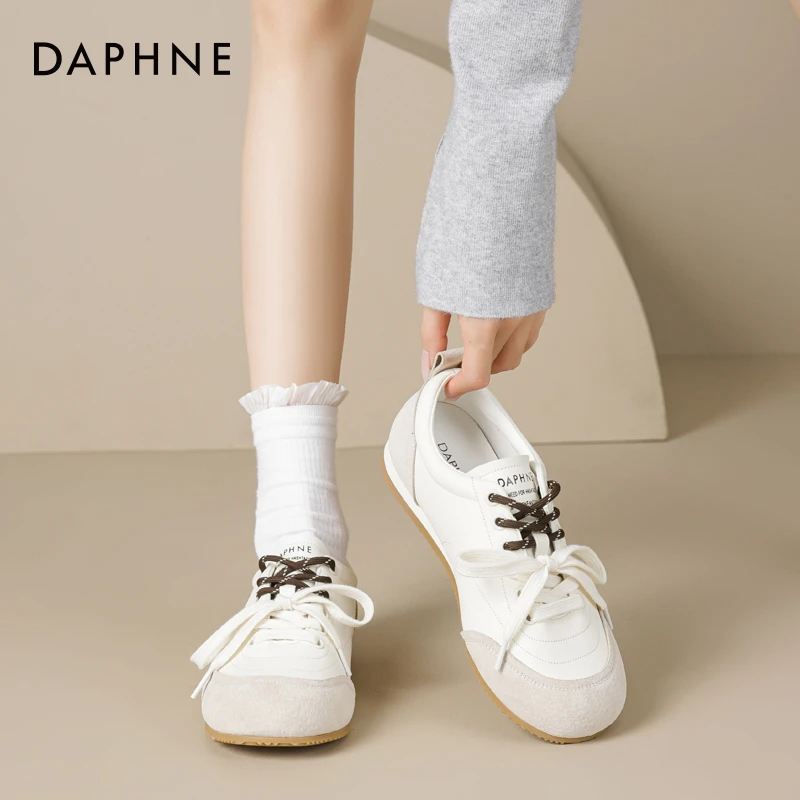 达芙妮网红爆款双鞋带平底德训鞋女2025秋季软底小白鞋轻便休闲鞋