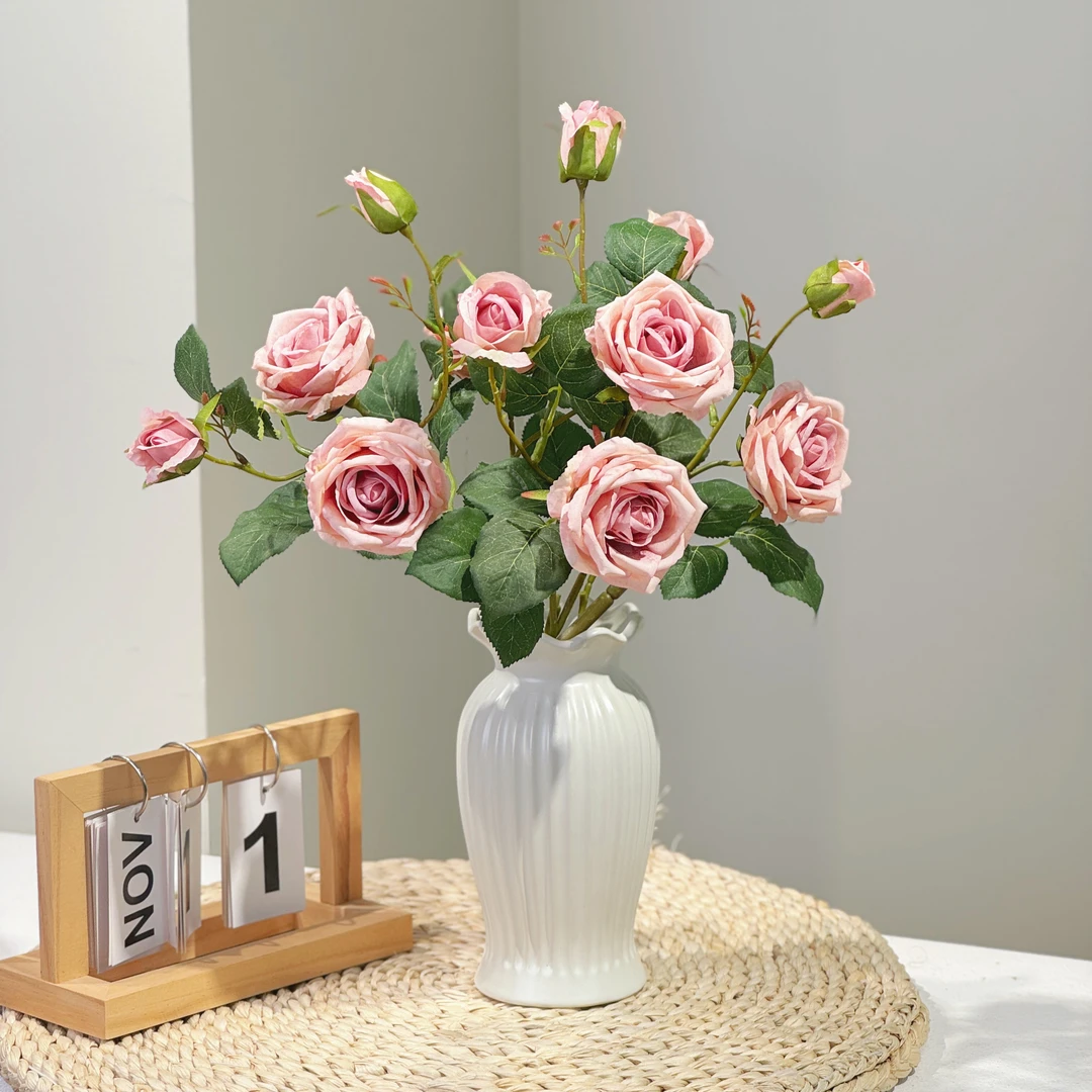 仿真6头钻石玫瑰假花玫瑰装饰花墙插花布置家居拍摄道