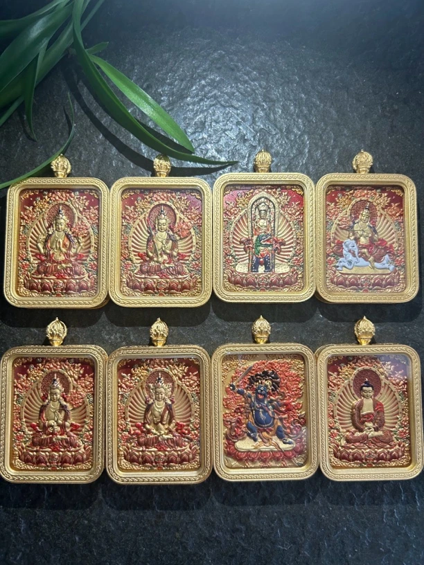 【五台山直发】精致铜鎏金五爷八大守护双面唐卡中号
