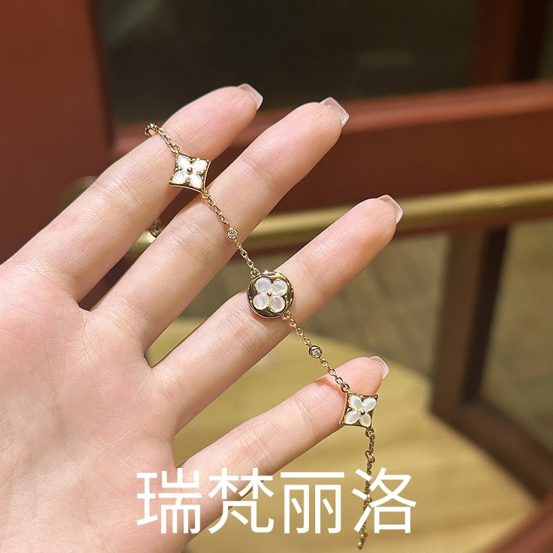 瑞梵丽洛 铜合金手链 高定 镀18K金 设计师款轻奢老花四叶草手链