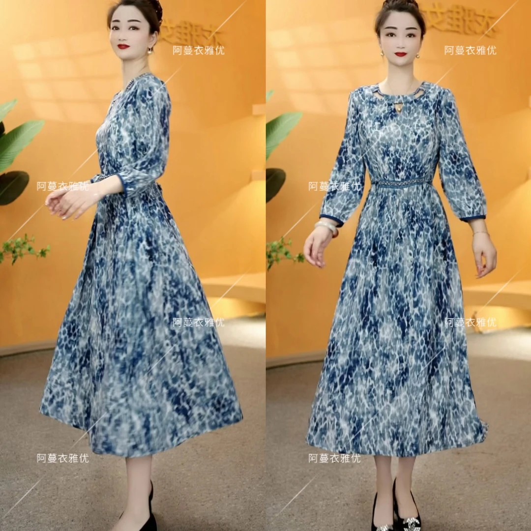 【衣雅严选】1185-2095#夏季新款桑丝纱手工钉珠系带高腰连衣裙