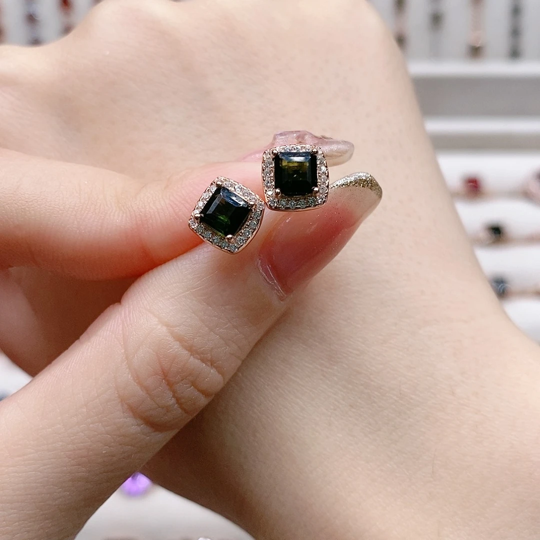 碧玺耳钉银S925镶嵌耳钉