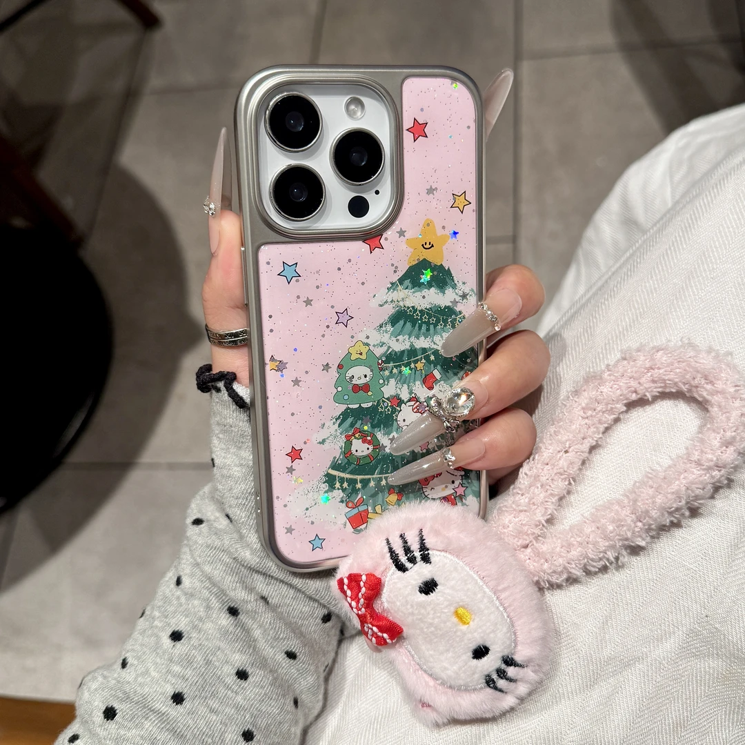 治愈系电镀彩色星星圣诞树猫咪适用ihone17promax苹果16p手机壳15