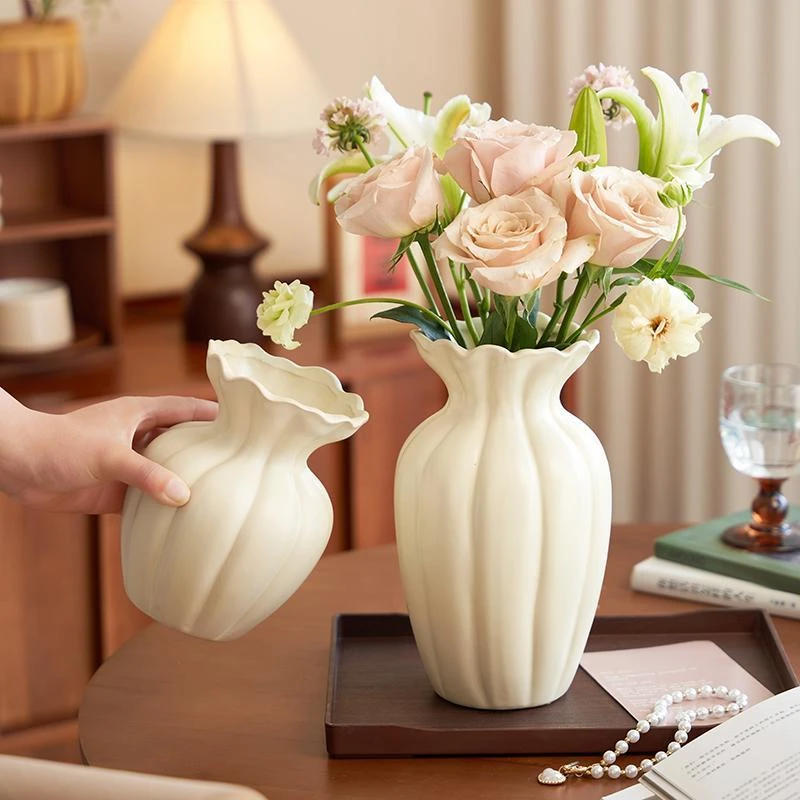 法式创意陶瓷花瓶高级感奶油风摆件客厅插花水养鲜花家居餐桌装饰