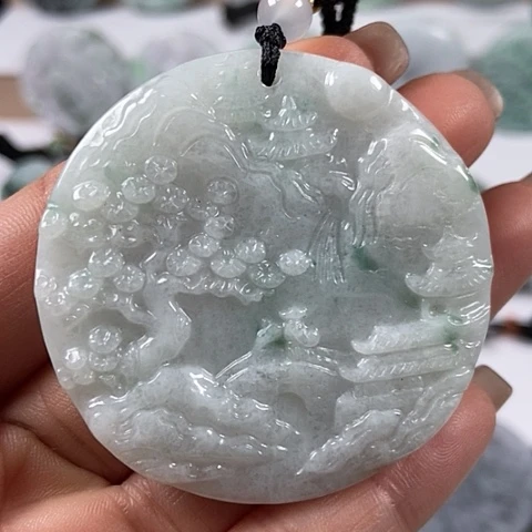 翡翠颈饰未镶嵌山水牌福利