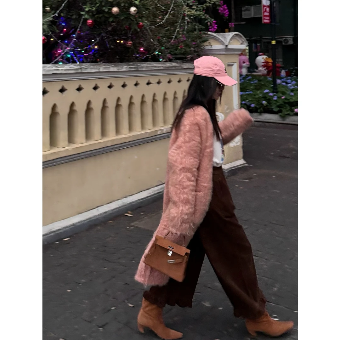 吉吉【暮色漫游】慵懒感百搭长款拉毛单排扣针织开衫外套#