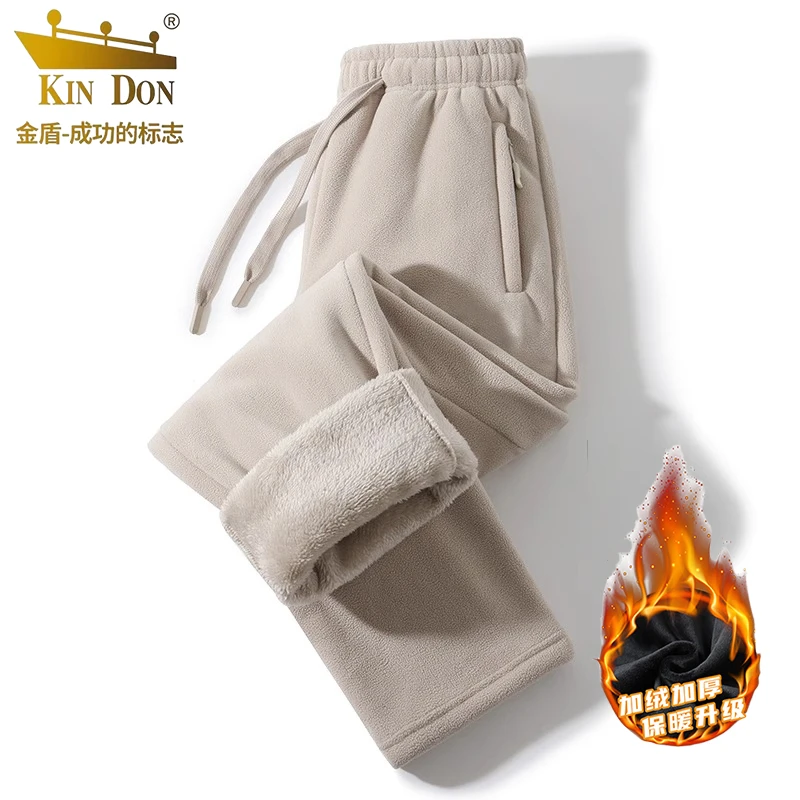金盾秋冬款奥粒绒直筒卫裤男女同款加绒加厚宽松休闲保暖运动长裤
