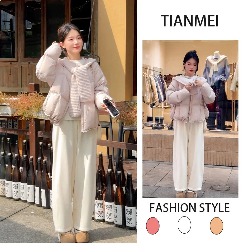 冬装韩系慵懒风轻薄款短款棉服外套保暖棉袄加绒休闲裤显瘦一整套