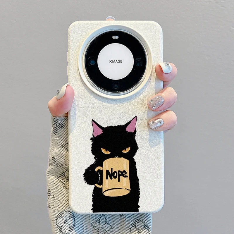 邪恶黑猫适用华为Mate70Pro手机壳创意mate60/50小众皮纹防摔软壳