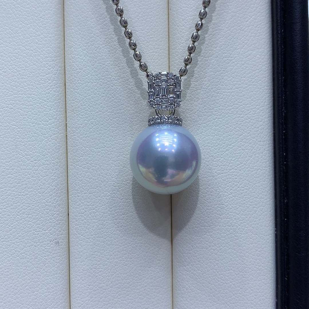 吊坠(不含链)海水珍珠18K金镶嵌14/15mm澳白